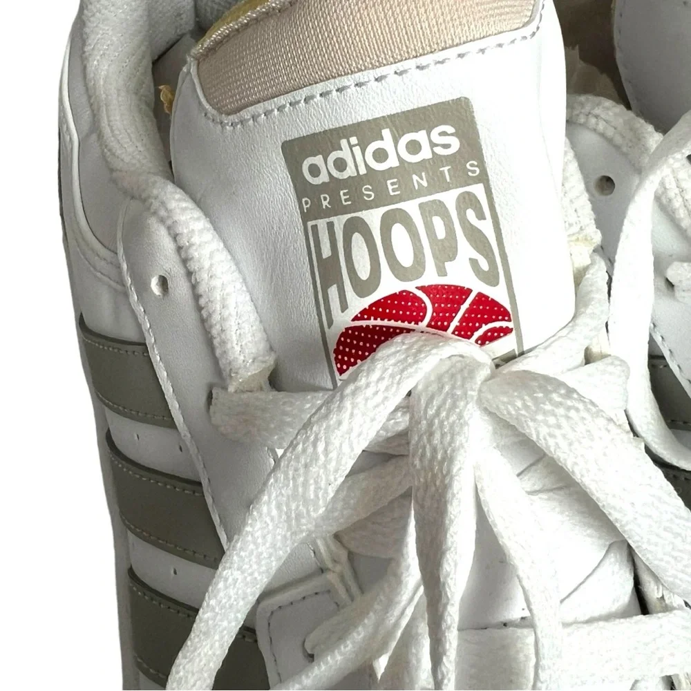 ADIDAS MENS HOOPS 3.0 LOW SNEAKER 3 STRIPE SHOES‎ NEUTRAL LEATHER SIZE 9